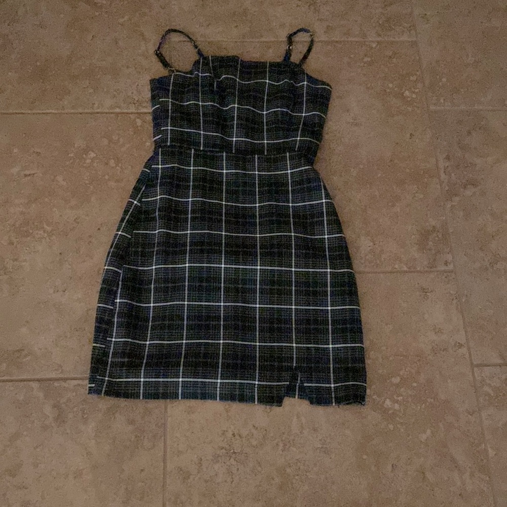 Girls plaid green, black, & white dress